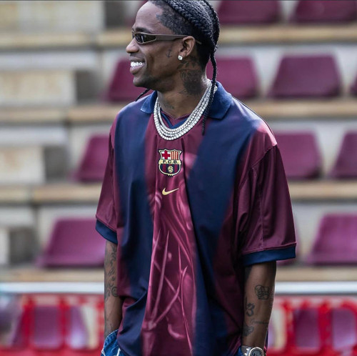 کیت تیشرت فوتبالی پلیری بارسلونا تراویس اسکات سایز S تا NIKE BARCELONA 2XL