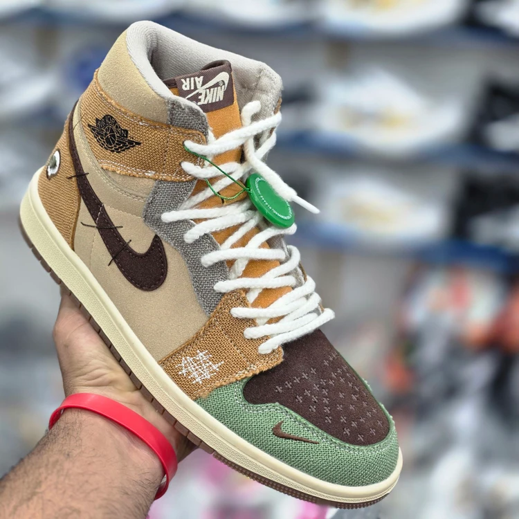 کتونی ساق دار نایک جردن کرم قهوه ای سبز سایز ۴۰ تا ۴۵ Nike Jordan