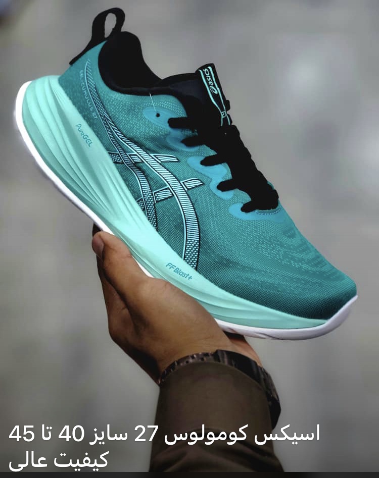 کتونی اسیکس کومولوس 27 سایز 40 تا 45 سبزآبی  ASICS CUMULUS 27