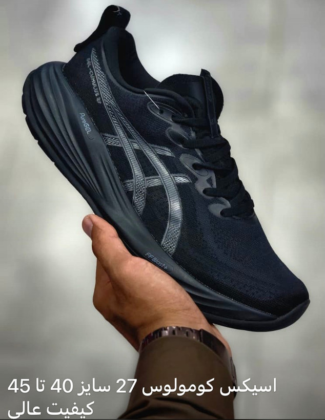 کتونی اسیکس کومولوس 27 سایز 40 تا 45 تمام مشکی ASICS CUMULUS 27