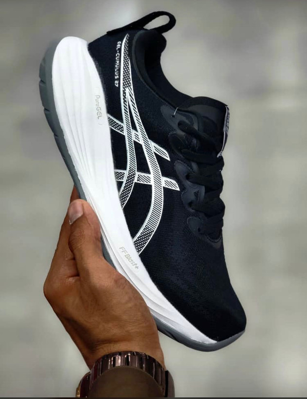 کتونی اسیکس کومولوس 27 سایز 40 تا 45 مشکی سفید ASICS CUMULUS 27