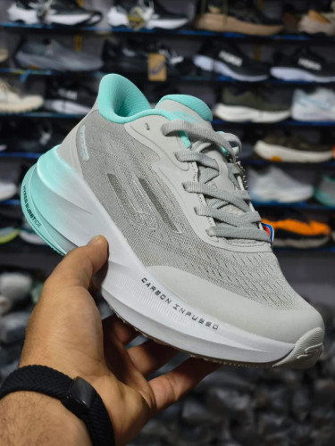کتونی اسکیچرز هایپربرست کربن سایز 37 تا 40 طوسی سبزآبی Skechers Hyper Burst Carbon